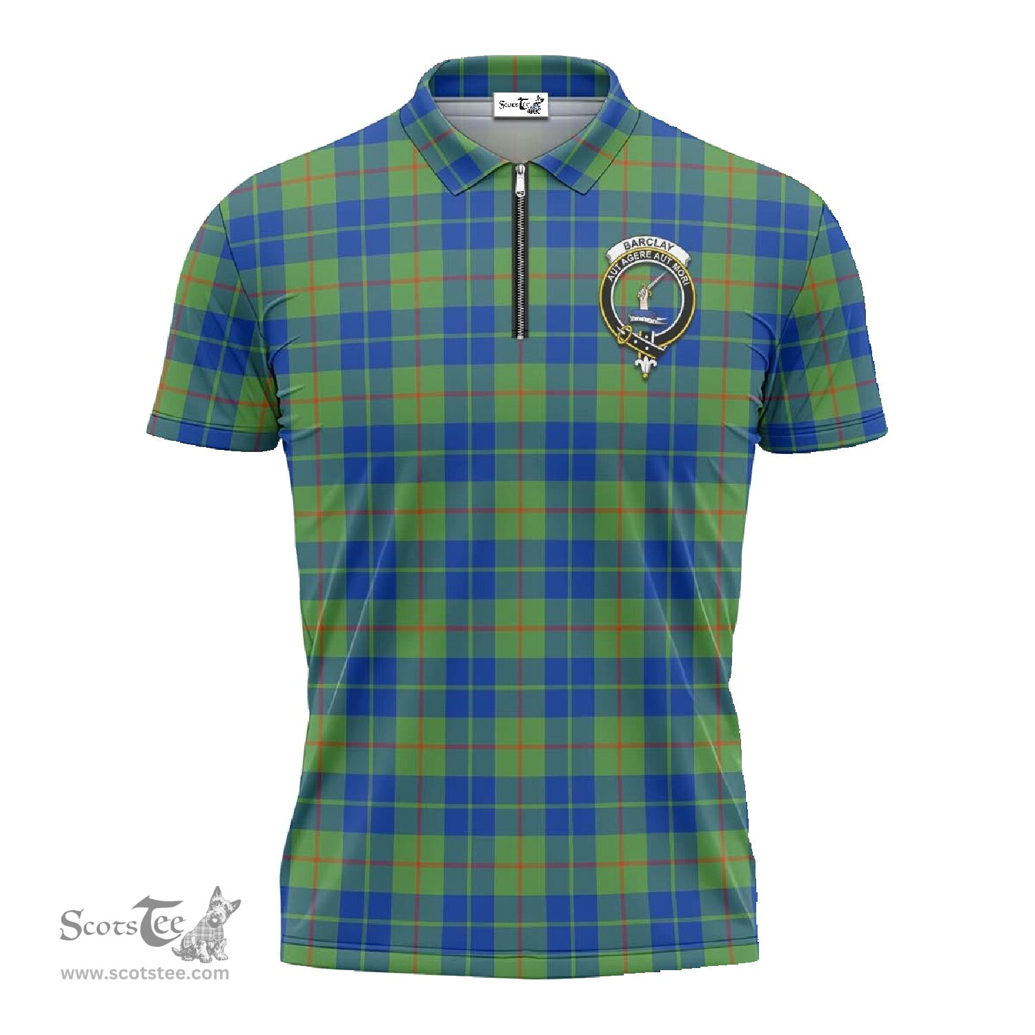 ScotsTee Shop Scottish Barclay Hunting Ancient Clan Crest Tartan Zipper Polo Shirt