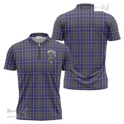 ScotsTee Shop Scottish Alexander of Menstry Clan Crest Tartan Zipper Polo Shirt