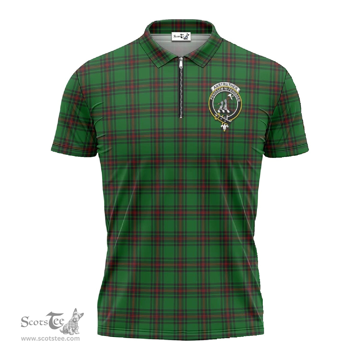 ScotsTee Shop Scottish Anstruther Clan Crest Tartan Zipper Polo Shirt