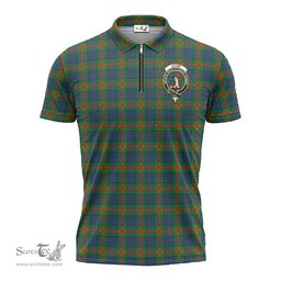 ScotsTee Shop Scottish Aiton Clan Crest Tartan Zipper Polo Shirt