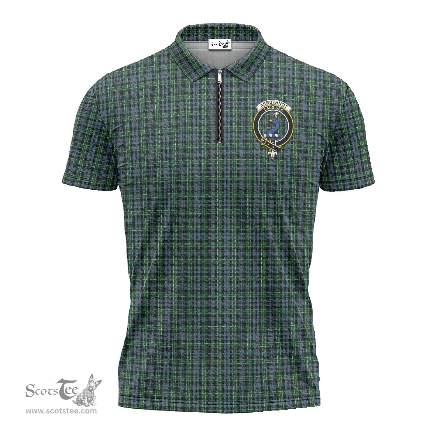 ScotsTee Shop Scottish Arbuthnot Clan Crest Tartan Zipper Polo Shirt