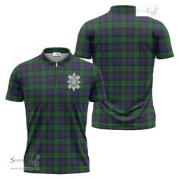 ScotsTee Shop Scottish Black Watch Clan Crest Tartan Zipper Polo Shirt