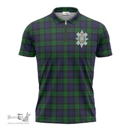 ScotsTee Shop Scottish Black Watch Clan Crest Tartan Zipper Polo Shirt