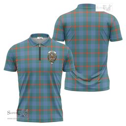 ScotsTee Shop Scottish Agnew Ancient Clan Crest Tartan Zipper Polo Shirt