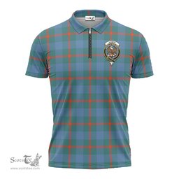 ScotsTee Shop Scottish Agnew Ancient Clan Crest Tartan Zipper Polo Shirt