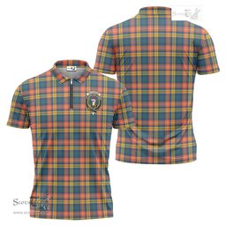 ScotsTee Shop Scottish Buchanan Ancient Clan Crest Tartan Zipper Polo Shirt