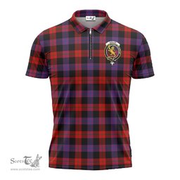 ScotsTee Shop Scottish Broun Modern Clan Crest Tartan Zipper Polo Shirt