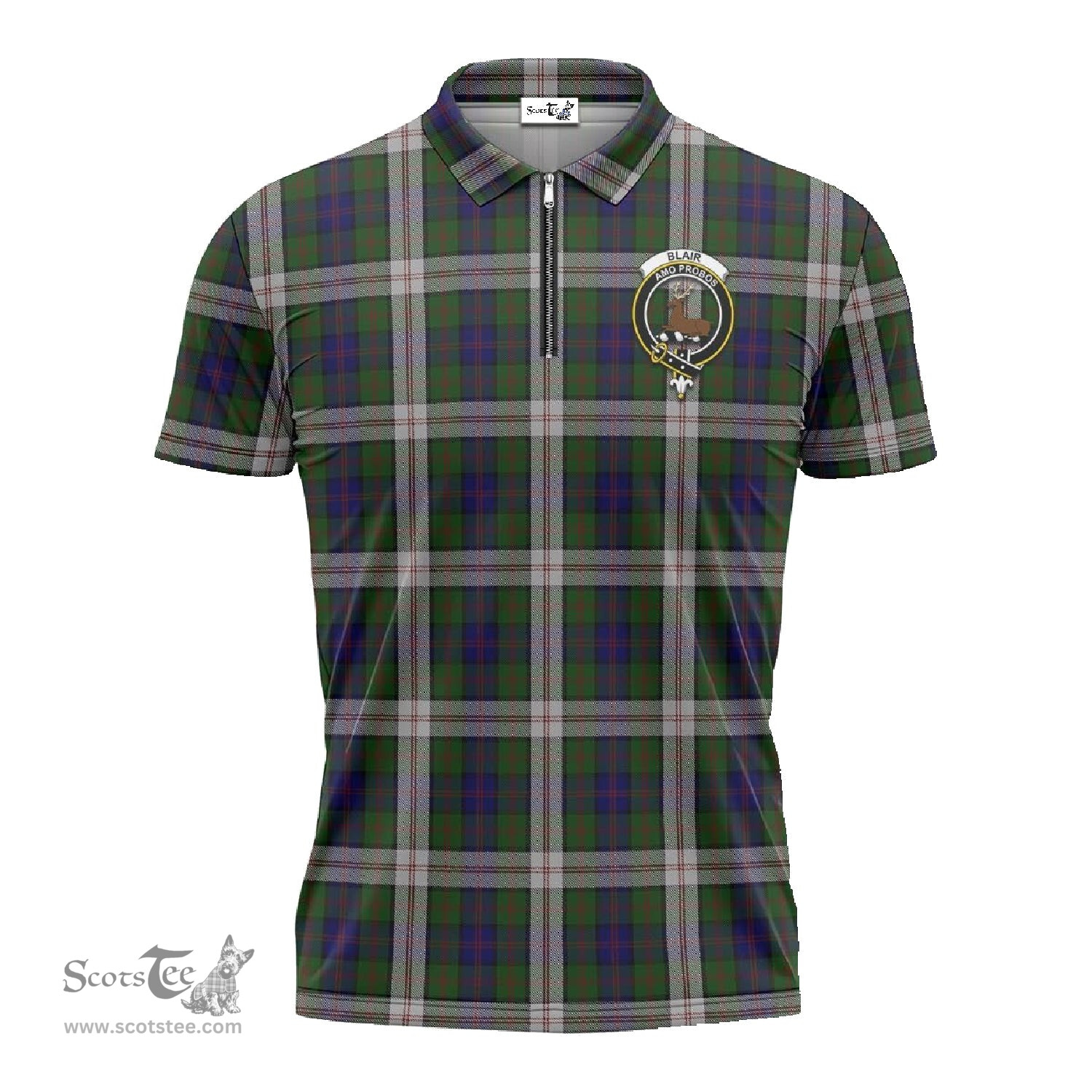 ScotsTee Shop Scottish Blair Dress Clan Crest Tartan Zipper Polo Shirt