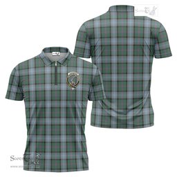 ScotsTee Shop Scottish Alexander of Menstry Hunting Clan Crest Tartan Zipper Polo Shirt