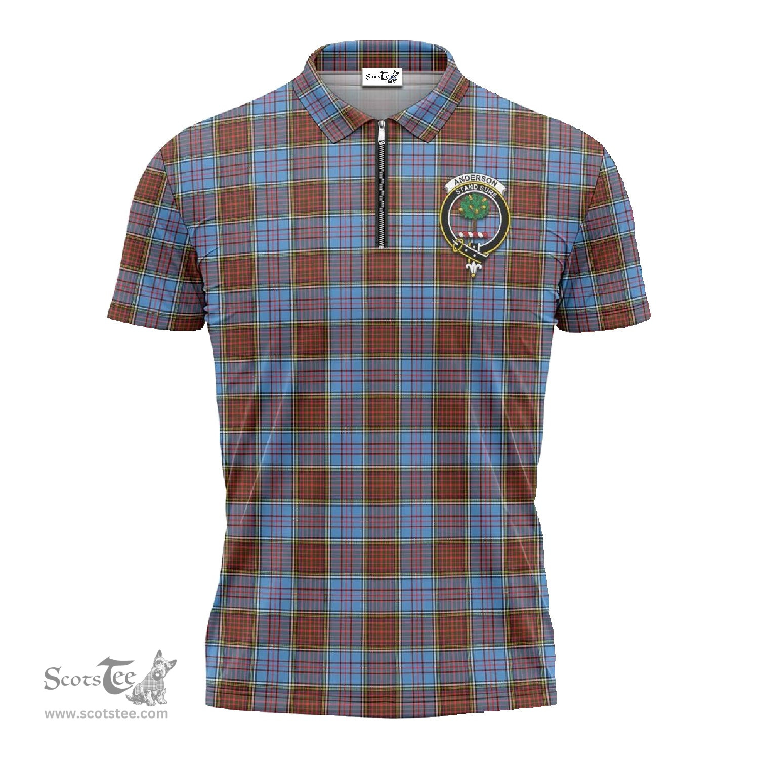 ScotsTee Shop Scottish Anderson Modern Clan Crest Tartan Zipper Polo Shirt