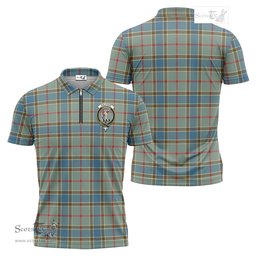 ScotsTee Shop Scottish Balfour Blue Clan Crest Tartan Zipper Polo Shirt