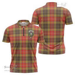 ScotsTee Shop Scottish Buchanan Old Set Weathered Clan Crest Tartan Zipper Polo Shirt