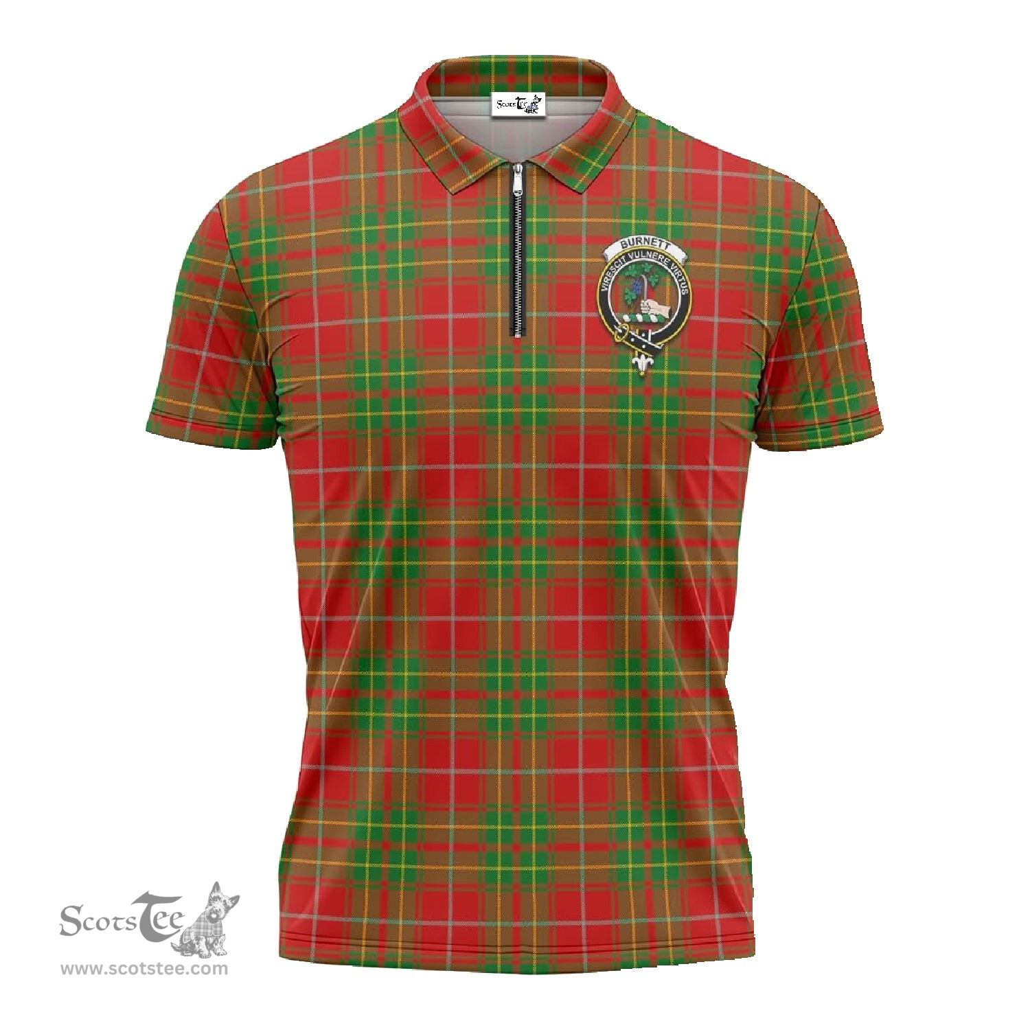 ScotsTee Shop Scottish Burnett Ancient Clan Crest Tartan Zipper Polo Shirt