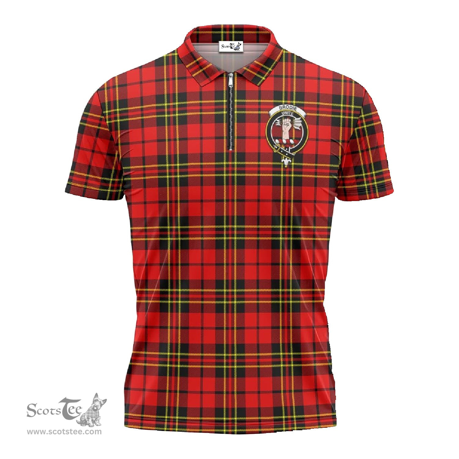 ScotsTee Shop Scottish Brodie Modern Clan Crest Tartan Zipper Polo Shirt