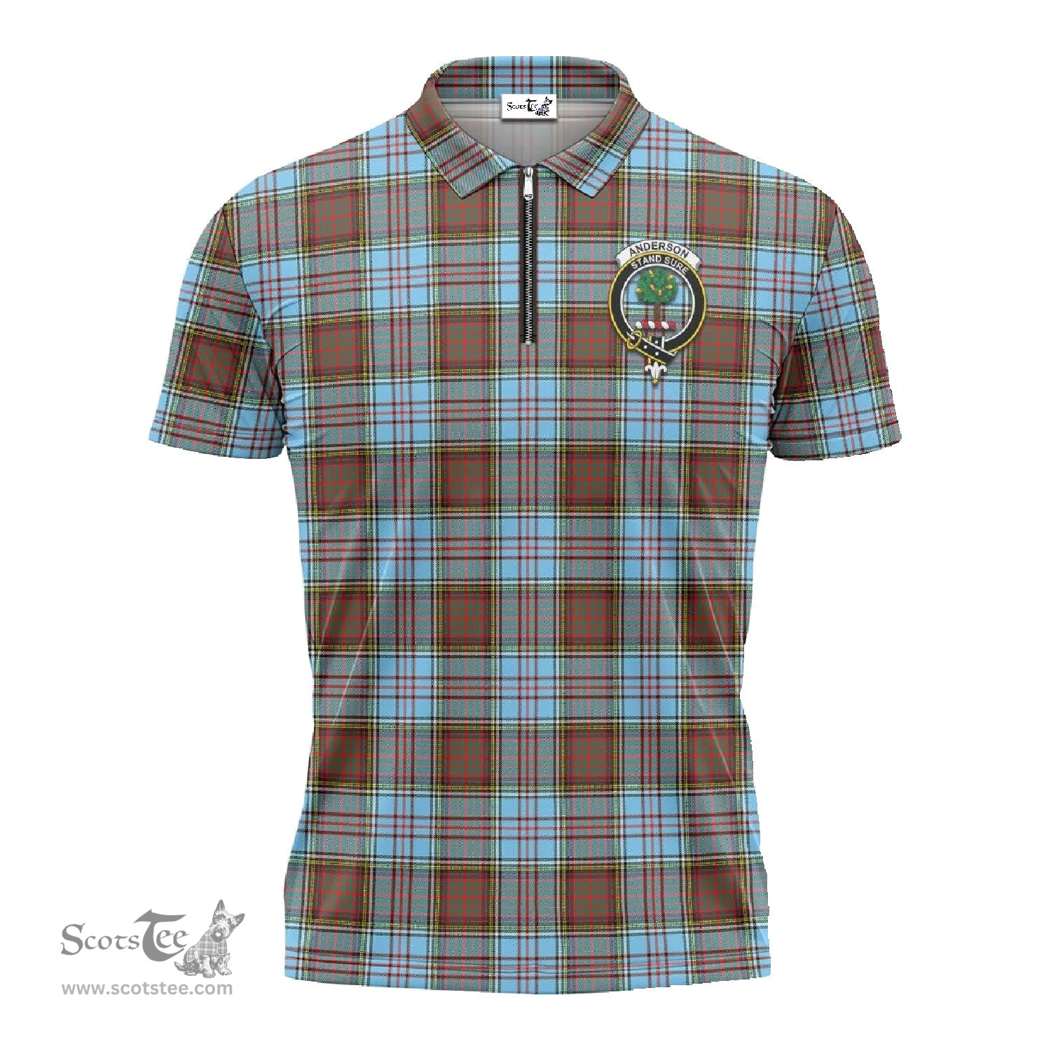 ScotsTee Shop Scottish Anderson Ancient Clan Crest Tartan Zipper Polo Shirt