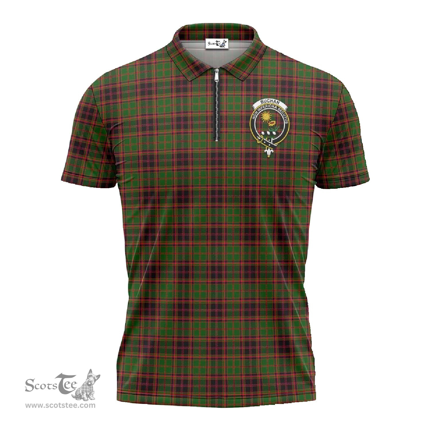 ScotsTee Shop Scottish Buchan Modern Clan Crest Tartan Zipper Polo Shirt