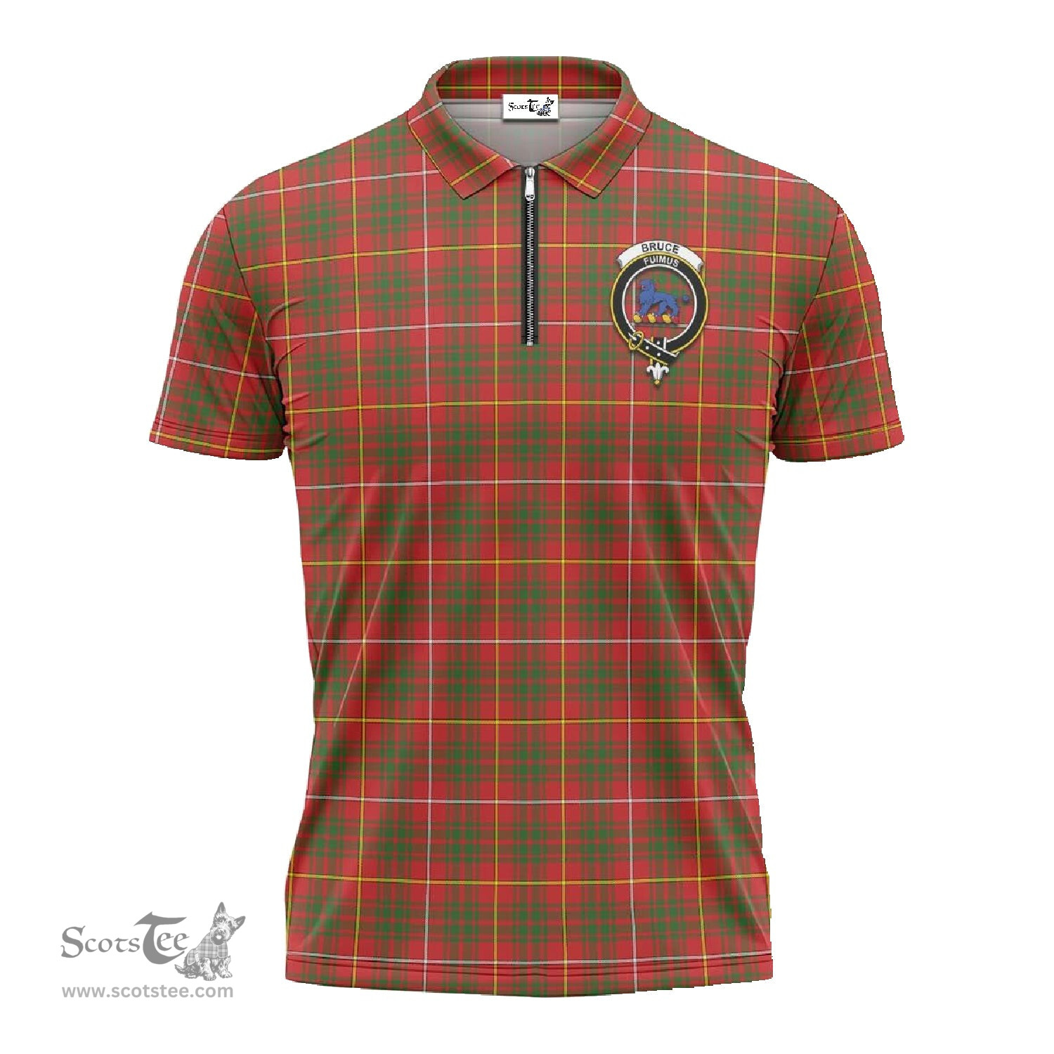ScotsTee Shop Scottish Bruce Modern Clan Crest Tartan Zipper Polo Shirt