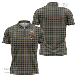 ScotsTee Shop Scottish Farquharson Weathered Clan Crest Tartan Zipper Polo Shirt