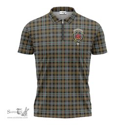 ScotsTee Shop Scottish Farquharson Weathered Clan Crest Tartan Zipper Polo Shirt