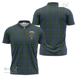 ScotsTee Shop Scottish Colquhoun Clan Crest Tartan Zipper Polo Shirt