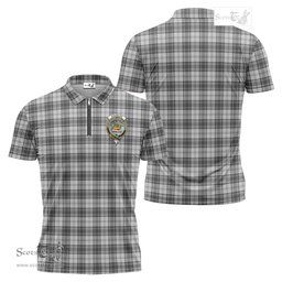ScotsTee Shop Scottish Douglas Grey Modern Clan Crest Tartan Zipper Polo Shirt