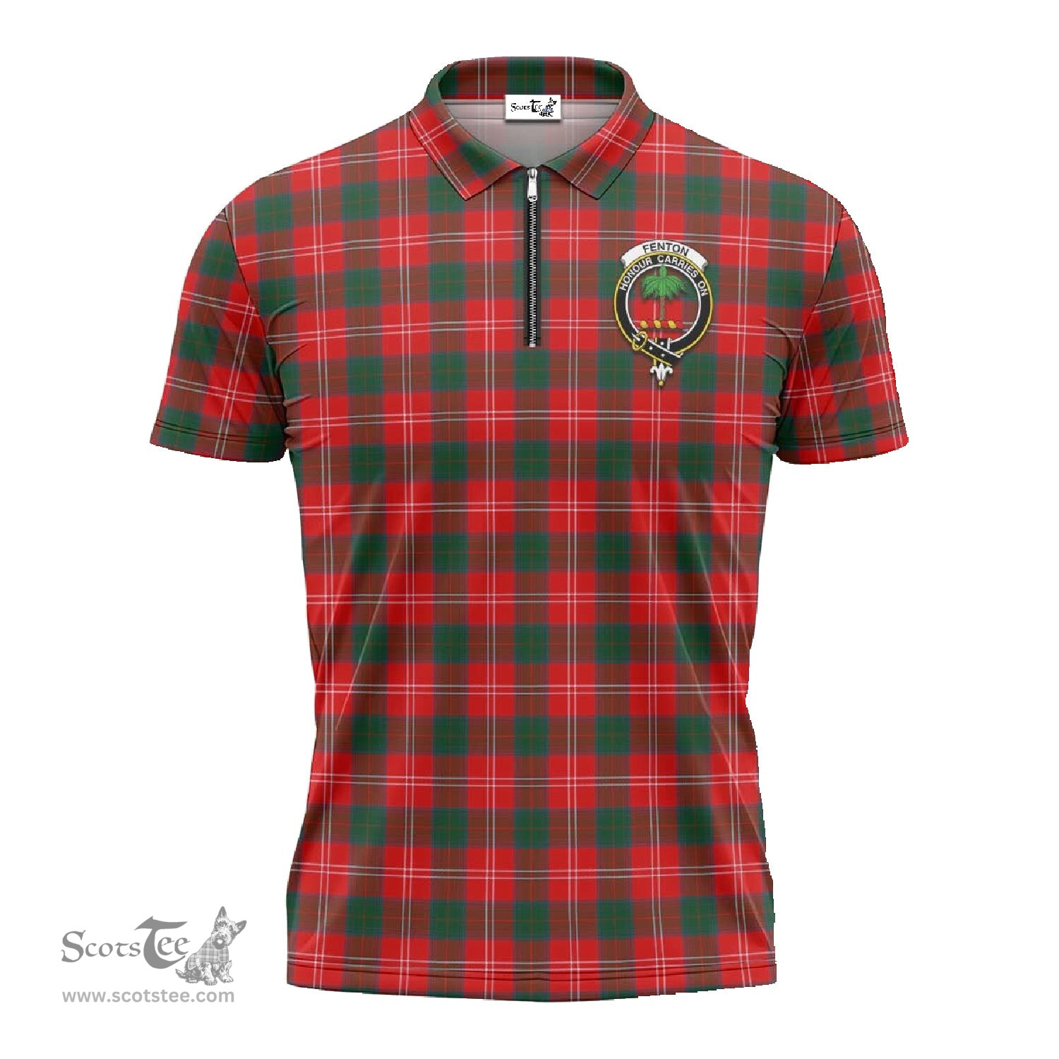 ScotsTee Shop Scottish Fenton Clan Crest Tartan Zipper Polo Shirt