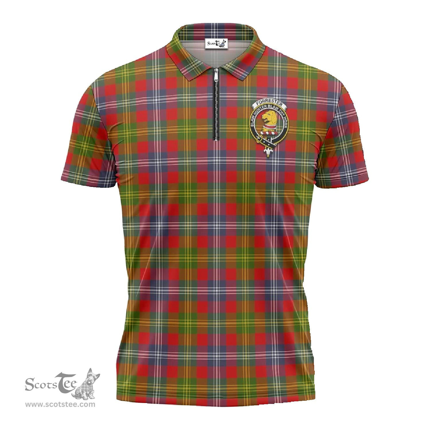 ScotsTee Shop Scottish Forrester Clan Crest Tartan Zipper Polo Shirt