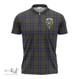 ScotsTee Shop Scottish Douglas Brown Clan Crest Tartan Zipper Polo Shirt