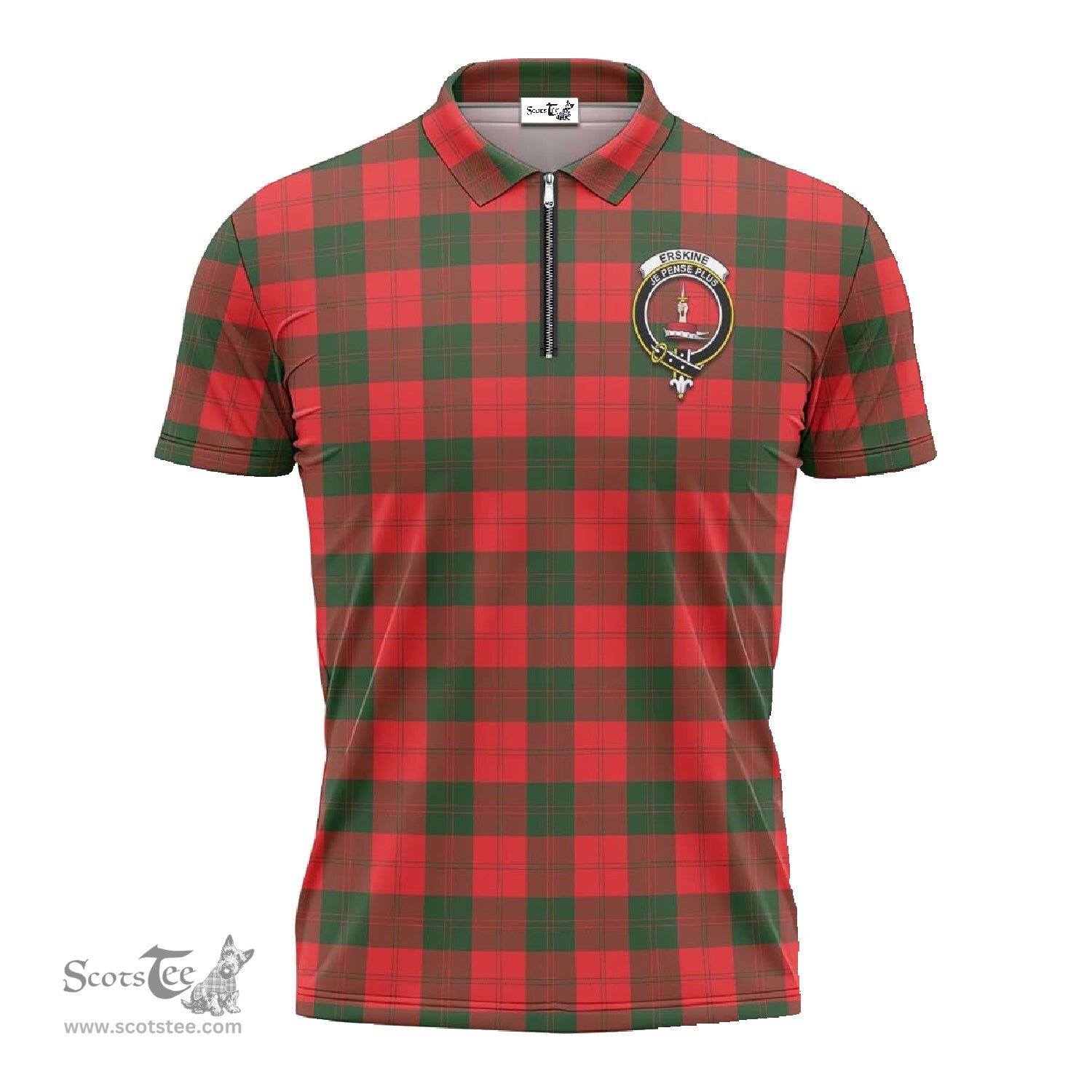 ScotsTee Shop Scottish Erskine Modern Clan Crest Tartan Zipper Polo Shirt