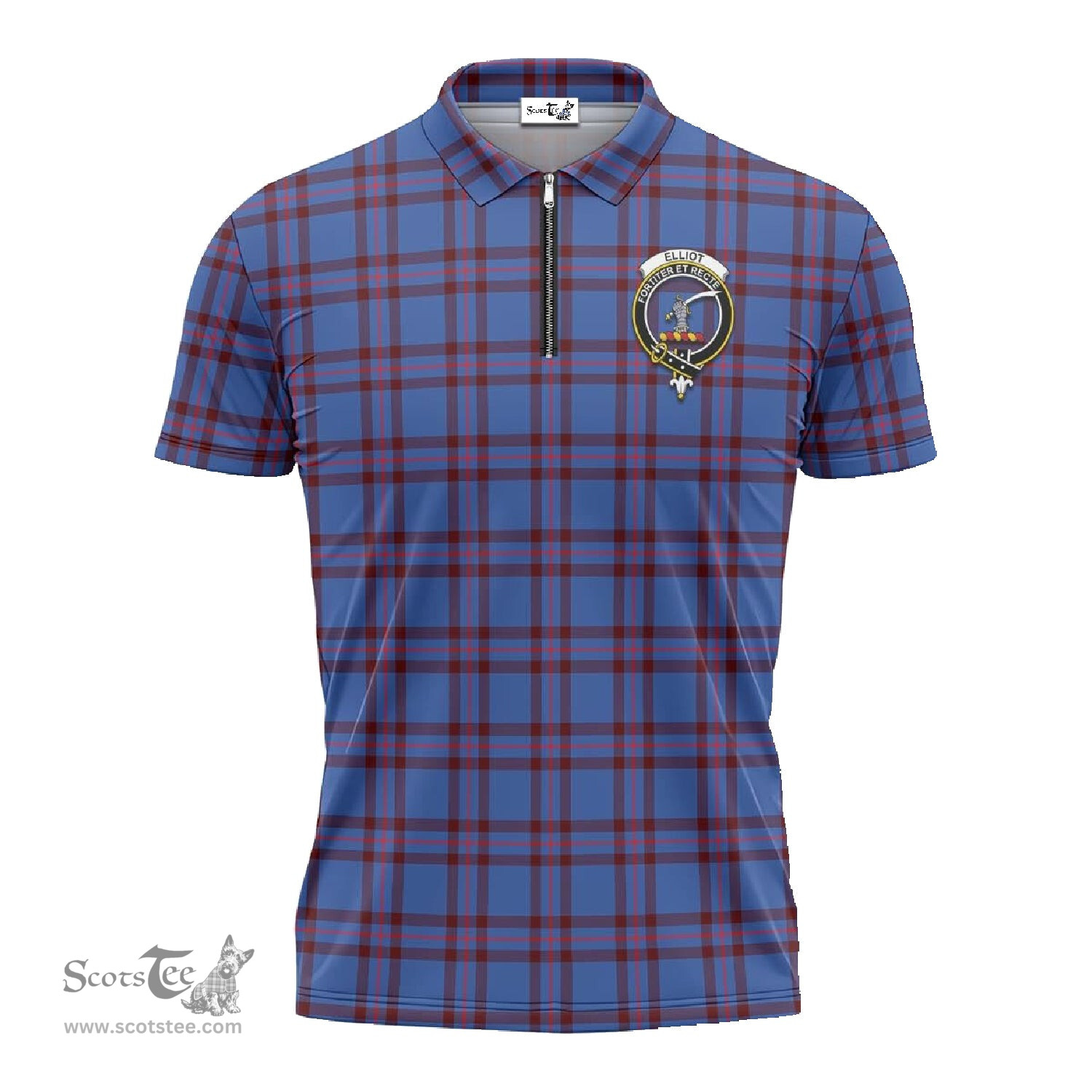 ScotsTee Shop Scottish Elliot Modern Clan Crest Tartan Zipper Polo Shirt