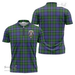 ScotsTee Shop Scottish Donnachaidh Clan Crest Tartan Zipper Polo Shirt