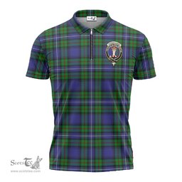 ScotsTee Shop Scottish Donnachaidh Clan Crest Tartan Zipper Polo Shirt