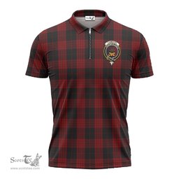 ScotsTee Shop Scottish Cameron Black and Red Clan Crest Tartan Zipper Polo Shirt
