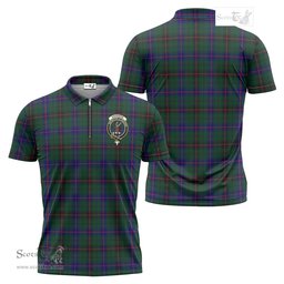 ScotsTee Shop Scottish Davidson Modern Clan Crest Tartan Zipper Polo Shirt