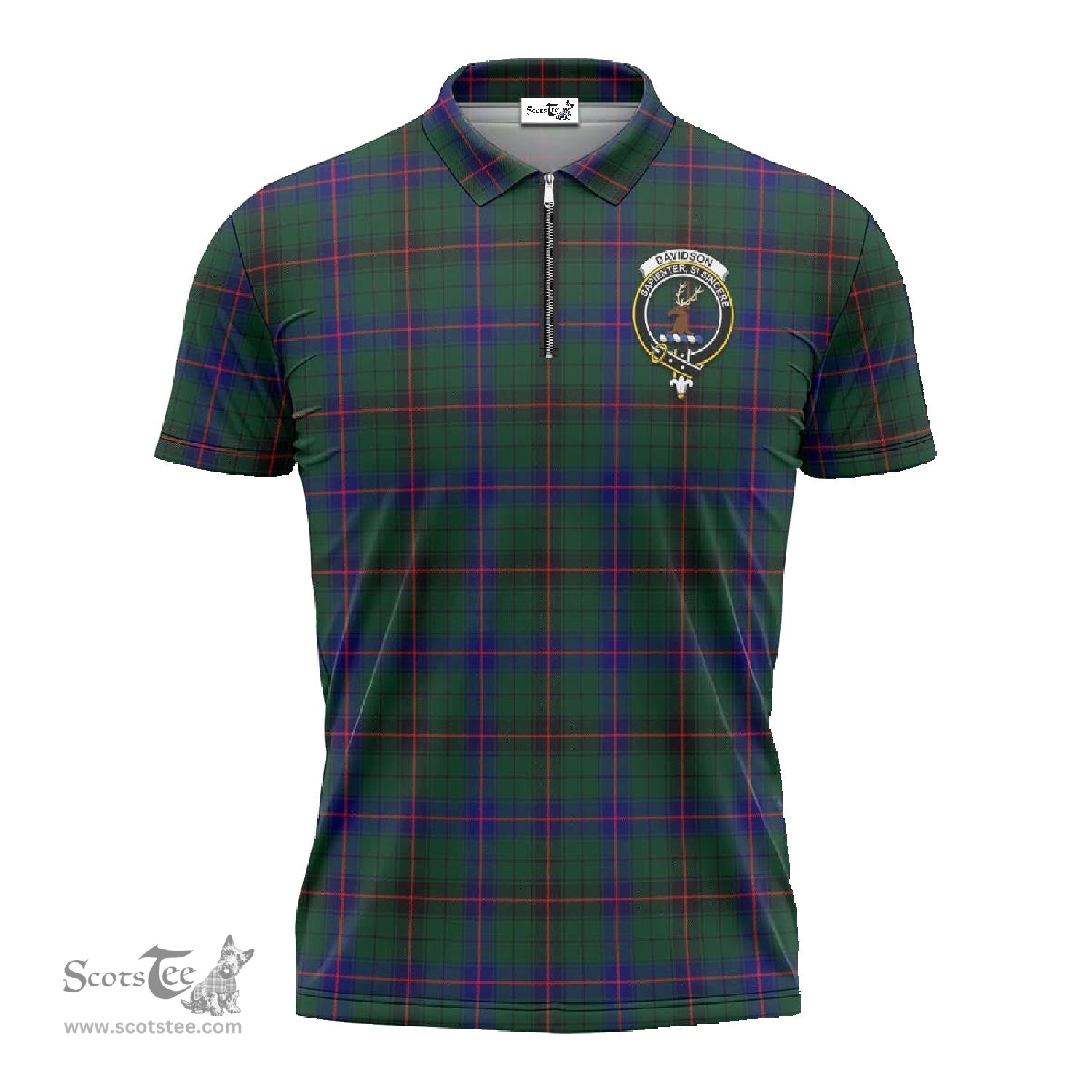 ScotsTee Shop Scottish Davidson Modern Clan Crest Tartan Zipper Polo Shirt