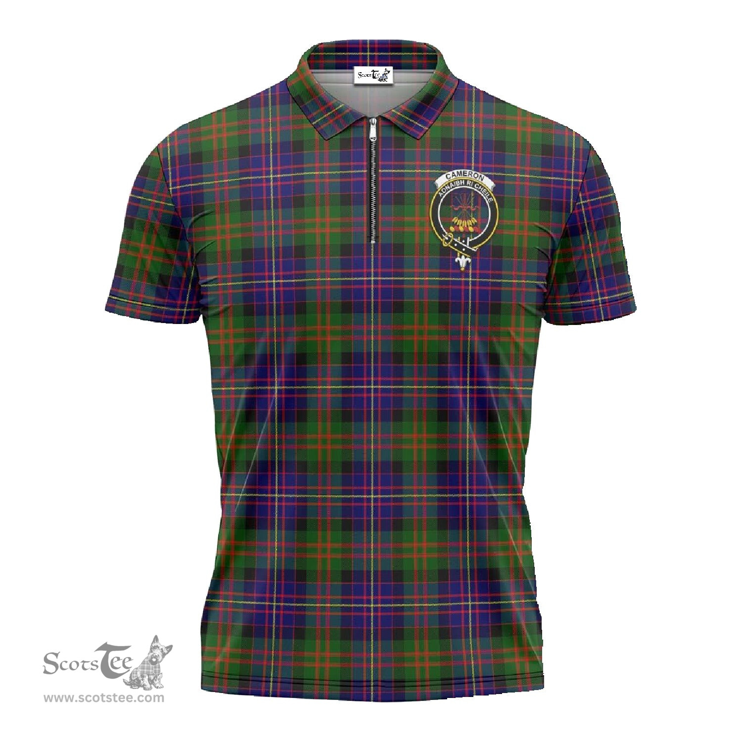 ScotsTee Shop Scottish Cameron of Erracht Modern Clan Crest Tartan Zipper Polo Shirt