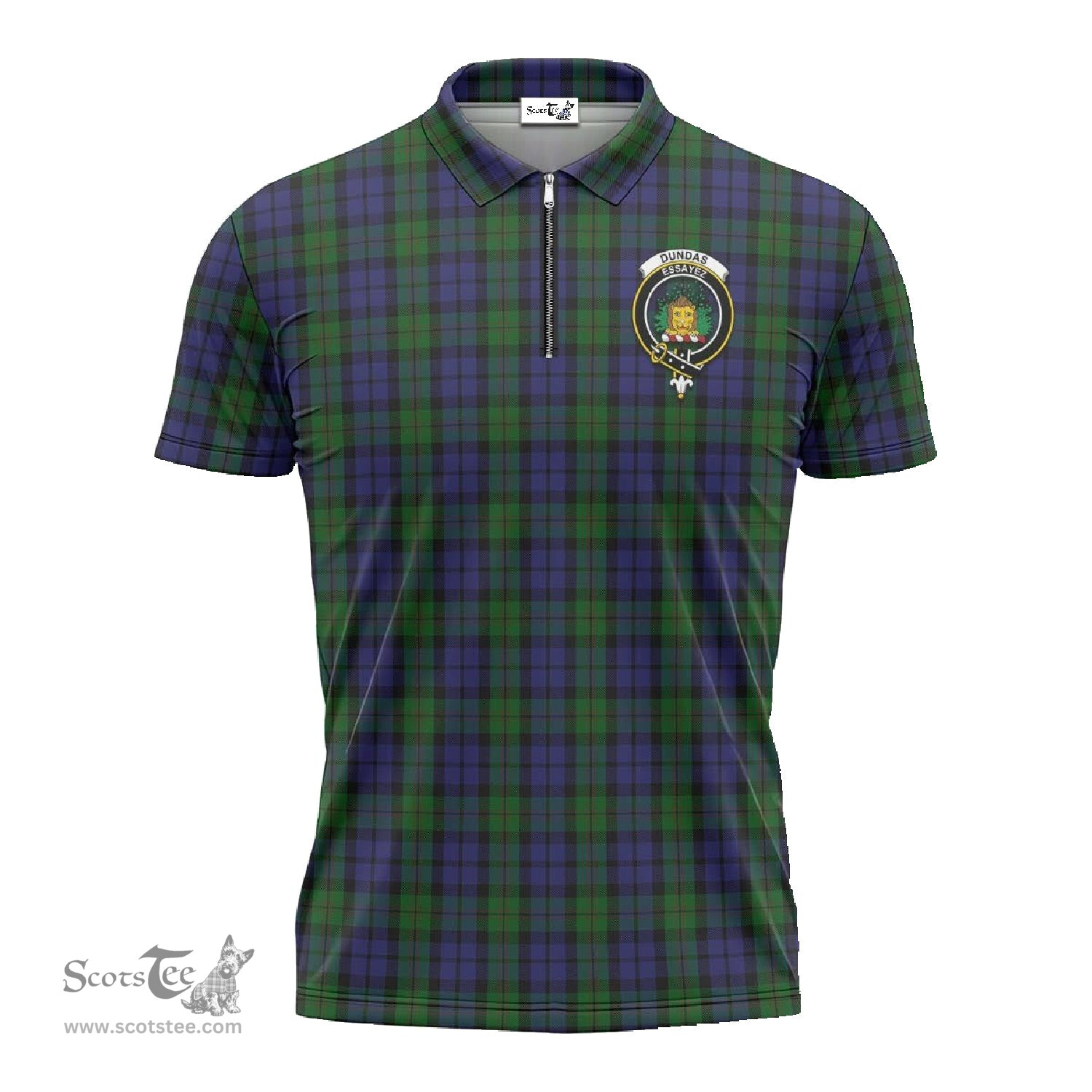 ScotsTee Shop Scottish Dundas Clan Crest Tartan Zipper Polo Shirt