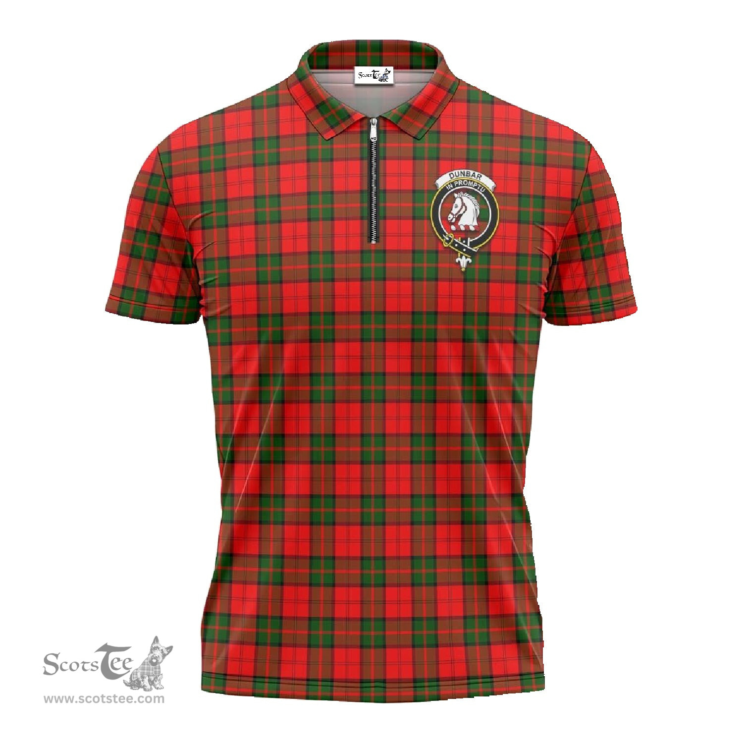 ScotsTee Shop Scottish Dunbar Modern Clan Crest Tartan Zipper Polo Shirt
