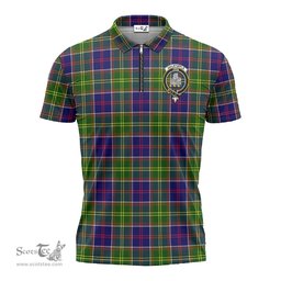 ScotsTee Shop Scottish Dalrymple Clan Crest Tartan Zipper Polo Shirt