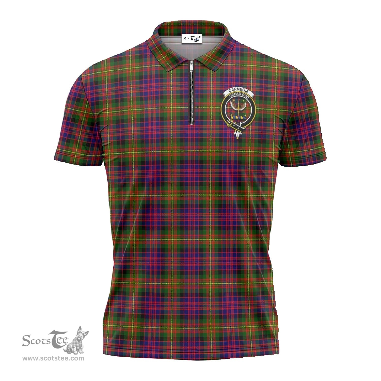 ScotsTee Shop Scottish Carnegie Modern Clan Crest Tartan Zipper Polo Shirt