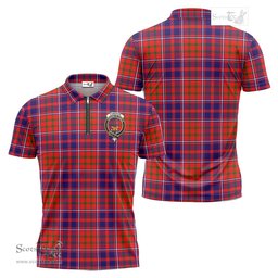 ScotsTee Shop Scottish Cameron of Lochiel Modern Clan Crest Tartan Zipper Polo Shirt