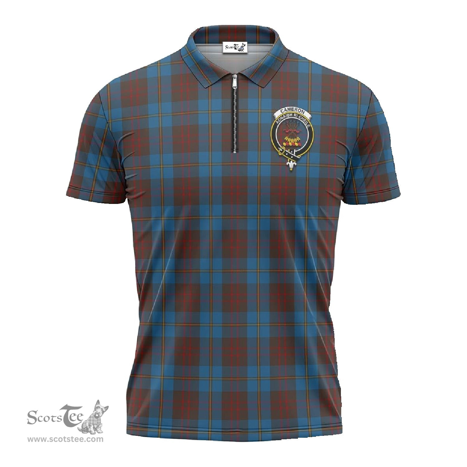 ScotsTee Shop Scottish Cameron Hunting Clan Crest Tartan Zipper Polo Shirt