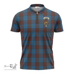 ScotsTee Shop Scottish Cameron Hunting Clan Crest Tartan Zipper Polo Shirt