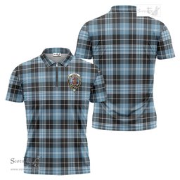 ScotsTee Shop Scottish Clark Ancient Clan Crest Tartan Zipper Polo Shirt
