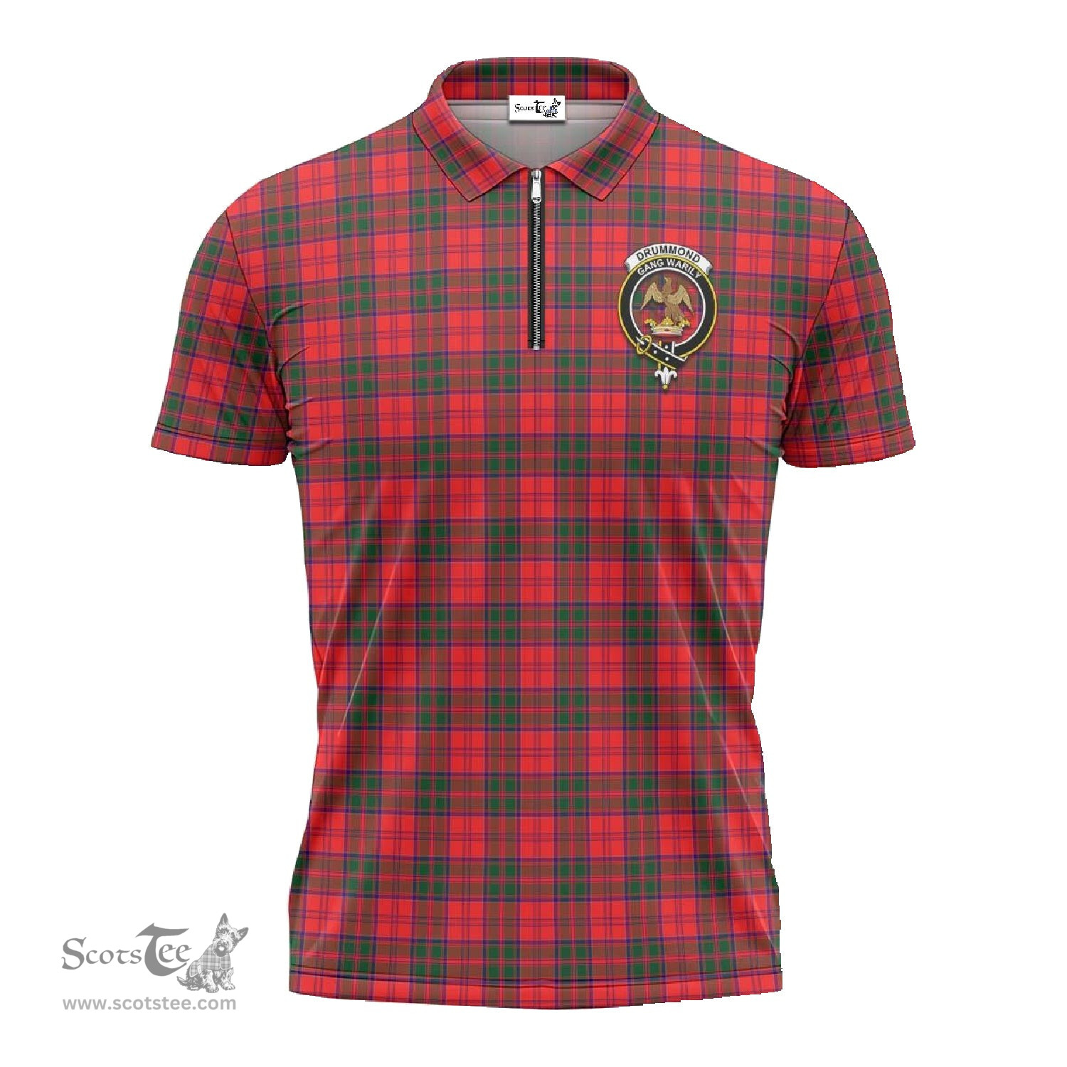 ScotsTee Shop Scottish Drummond Modern Clan Crest Tartan Zipper Polo Shirt