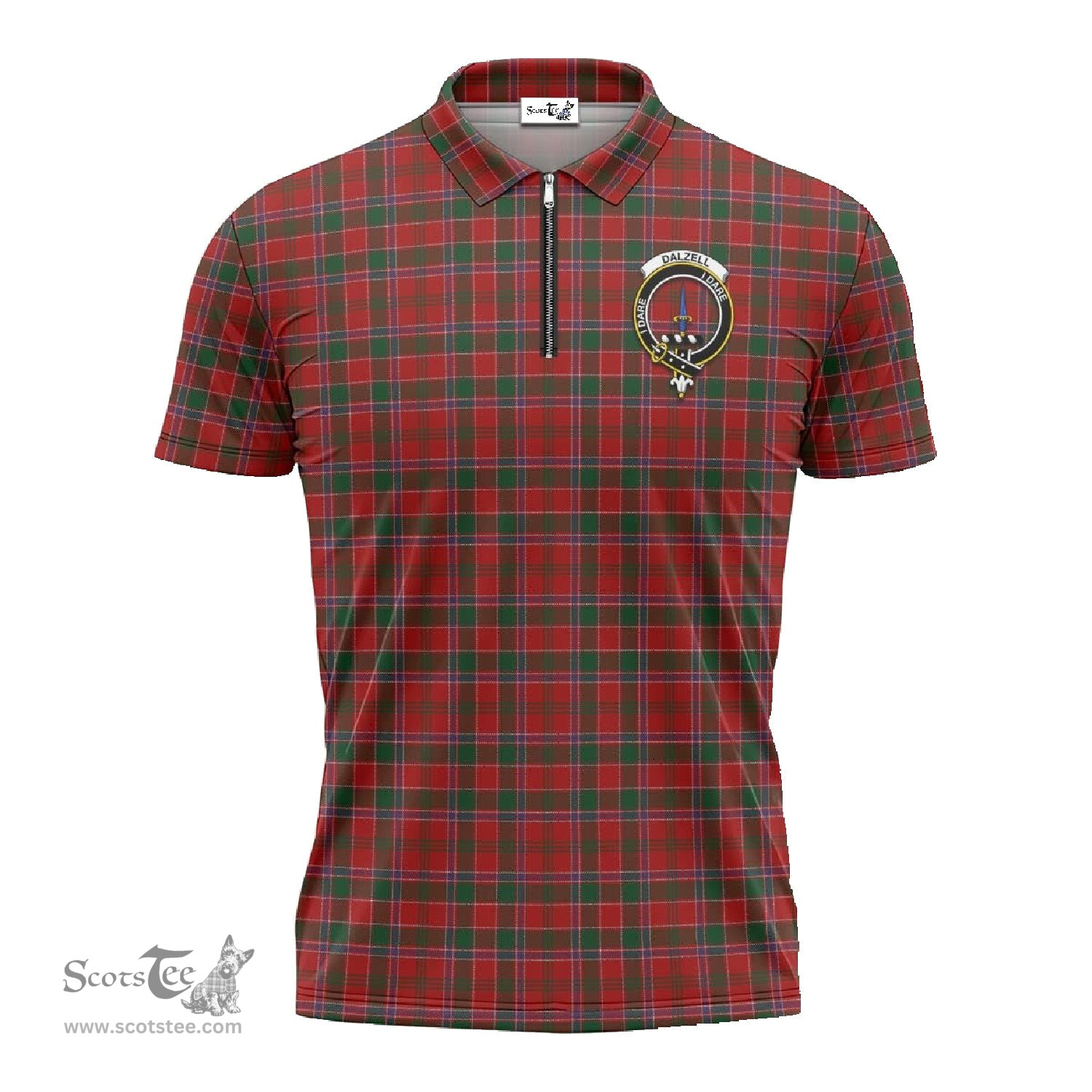 ScotsTee Shop Scottish Dalzell (Dalziel) Clan Crest Tartan Zipper Polo Shirt
