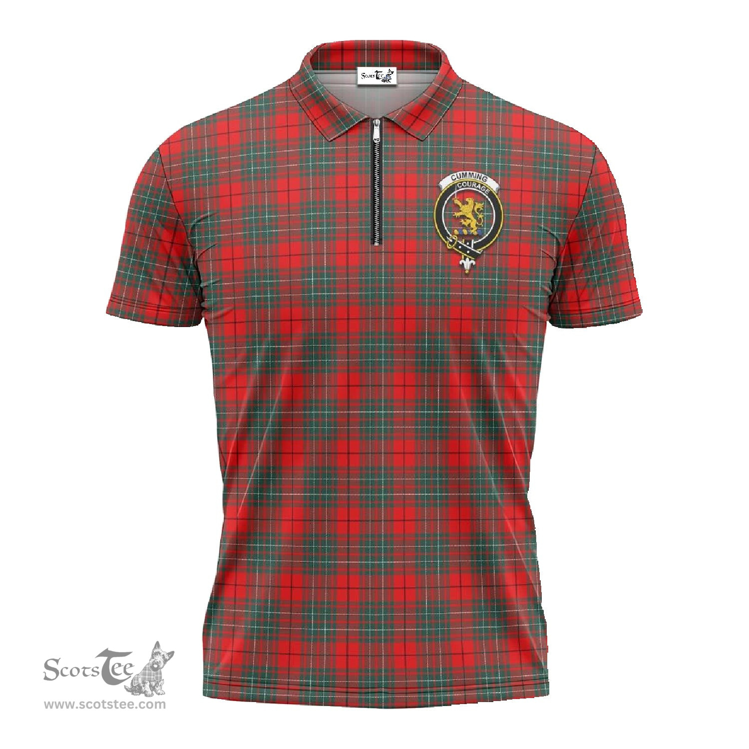 ScotsTee Shop Scottish Cumming Modern Clan Crest Tartan Zipper Polo Shirt