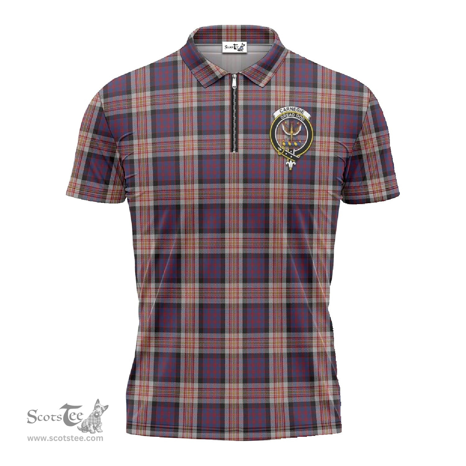 ScotsTee Shop Scottish Carnegie Clan Crest Tartan Zipper Polo Shirt