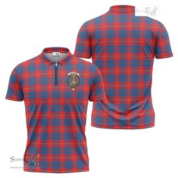 ScotsTee Shop Scottish Galloway Red Clan Crest Tartan Zipper Polo Shirt