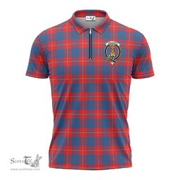ScotsTee Shop Scottish Galloway Red Clan Crest Tartan Zipper Polo Shirt
